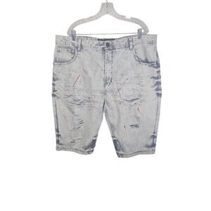 Switch Remarkable Men’s Light Acid Wash Patched Distressed Denim Shorts Size 42